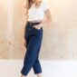 Blaue Damenjeans hoher Bund