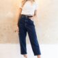 Blaue Damenjeans hoher Bund